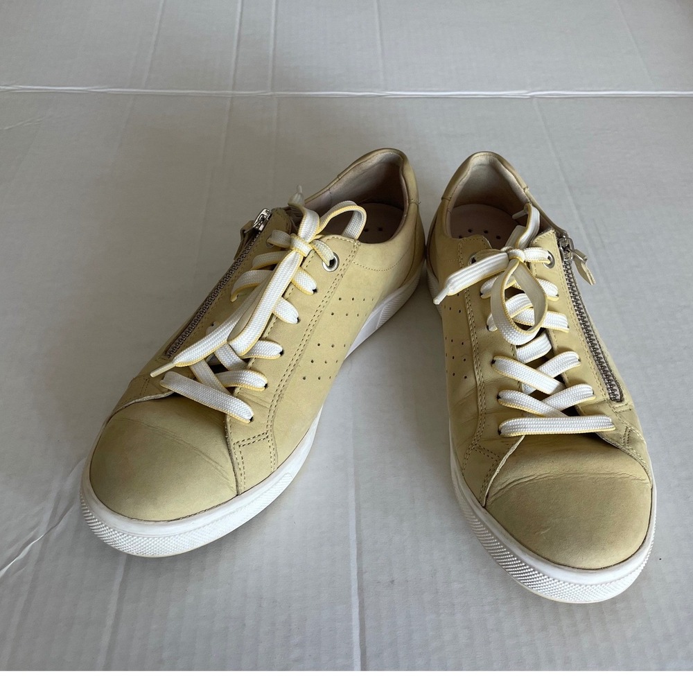 Mephisto Sneakers Pastel Yellow Leather Side Zip Luxury Comfort Walking Size 7